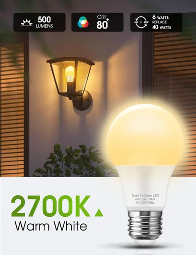 Miniatura 2 de LOHAS - Bombillas LED de anochecer a amanecer con sensor, iluminación exterior equivalente a 40W, luz de fotocélula automática de 2700K blanca