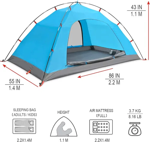 Miniatura 6 de KAZOO Tienda de campaña para 2/4 personas al aire libre impermeable para la familia, tiendas grandes para 2/4 personas, fácil instalación, tienda