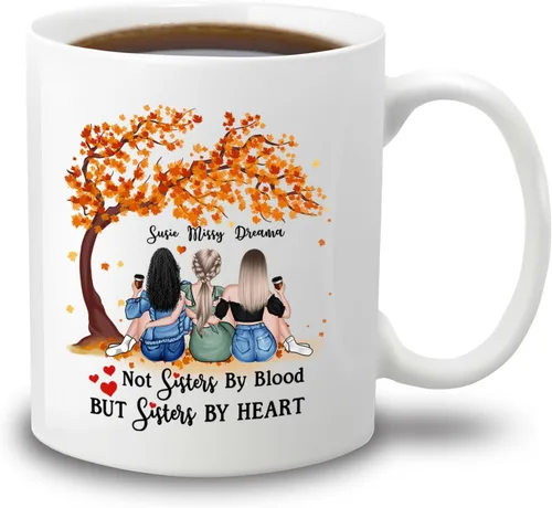 Miniatura 16 de Taza de café con texto en inglés "Besties There Are Friends That Become Family", tazas personalizadas para mejores amigas para mujeres, elige