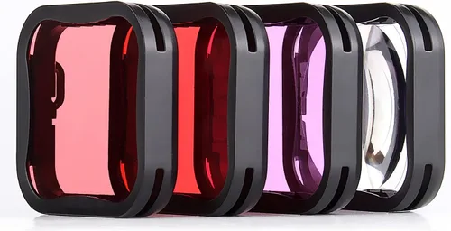 Filtro de buceo para GoPro 7, 6, 5, Super Suit - Juego de 4 filtros de carcasa de buceo (color rojo, magenta, rosa esnórquel, filtro macro)