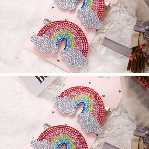 Miniatura 4 de FRCOLOR Clip de pelo arco iris, 2 unidades, accesorios para el cabello de arco iris para niñas y mujeres, pasadores de pelo lindos sin pasadores