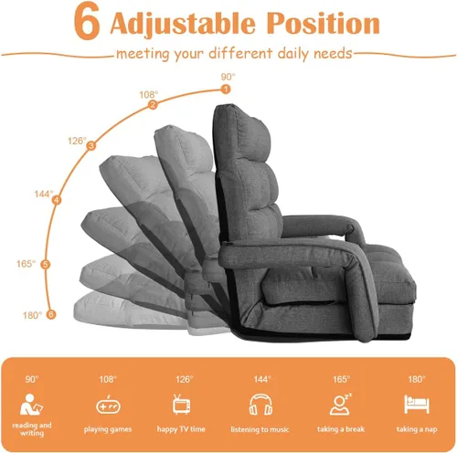 Miniatura 4 de WAYTRIM Sillón para interiores de 6 posiciones, silla de piso para juegos para adolescentes y adultos, sofá perezoso para mascotas con reposabrazos
