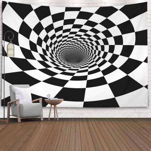 Miniatura 6 de Crannel Papel tapiz decorativo en blanco y negro, arte también conocido como estilo óptico visual que hace uso de ilusiones es un tapiz de 50 x 60