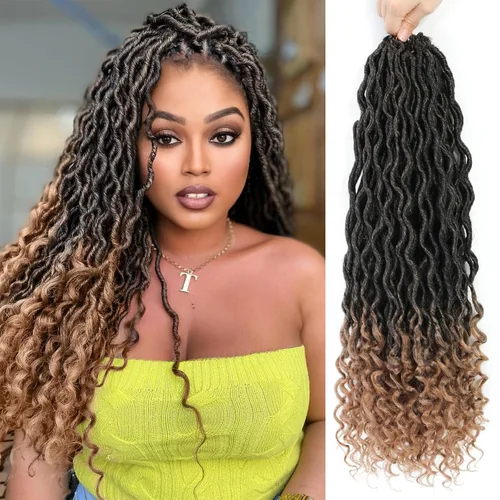 Miniatura 41 de Trenzas postizas Goddess, 6 paquetes de 18 pulgadas, cabello lacio, trenzado con ganchillo, para mujeres negras, trenzas postizas ombre con puntas