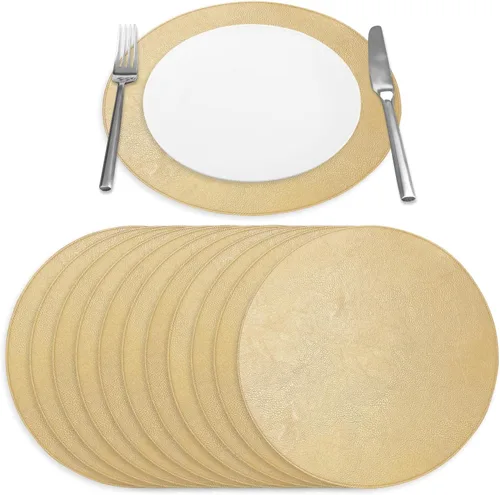 Miniatura 13 de Juego de 6 manteles individuales redondos de piel sintética de 15 pulgadas para comedor, resistentes al calor y antideslizantes, lavables, Negro
