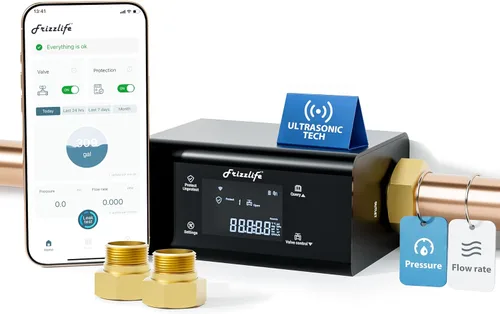 Miniatura 10 de Frizzlife LP365 Monitor de agua inteligente de 1.25 pulgadas y apagado automático, detección ultrasónica de micro fugas de 0.01 GPM, control remoto