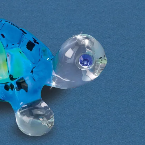 Miniatura 3 de Glass Baron Figura de cristal de tortuga azul brillante, soplada a mano y esculpida con detalles de cristal austriaco, adorno coleccionable