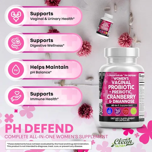 Miniatura 5 de Clean Nutraceuticals Probióticos Vaginales para Mujeres + Prebióticos 20 Mil Millones Pastillas de Arándano con D-Manosa 500 mg para la Salud