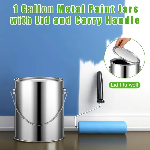 Miniatura 4 de Uiifan 4 latas de pintura vacías de 1 galón con tapas, cubos de pintura de metal con asa para barniz, manualidades, almacenamiento de suministros