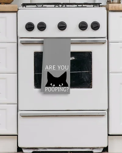 Miniatura 3 de QIYUHOY Toallas de cocina y paños de cocina de gato negro, regalos divertidos con temática de gatos, toallas de mano, 24 x 16 pulgadas (gris)