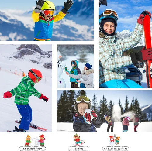 Miniatura 7 de American Trends Guantes de nieve para niños, guantes de invierno impermeables, guantes de esquí para niños y niñas, clima frío, guantes de snowboard