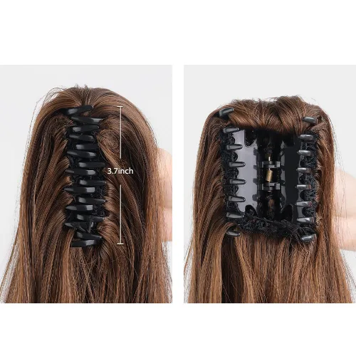 Miniatura 5 de Extensiones de cabello castaño para mujer, pinza de extensiones de cola de caballo, postizo rizado de 16 pulgadas, extensiones de cola de caballo