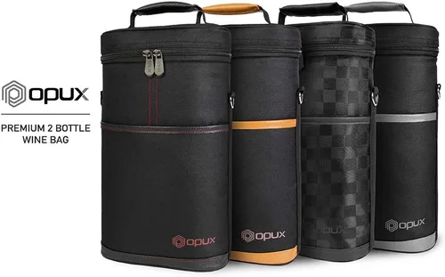 Miniatura 9 de opux - Bolsa de transporte para 2 botellas de vino, bolsa aislada y a prueba de fugas para vino, bolsa de vino para viajes, ideal para picnic, BYOB