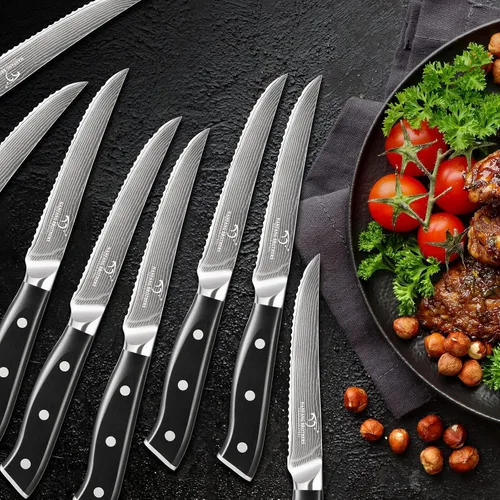 Miniatura 6 de Juego de cuchillos de cocina, juego de cuchillos de cocina de Damasco de 18 piezas con bloque, mango ergonómico de ABS para juego de cuchillos