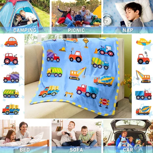 Miniatura 6 de BOOPBEEP Manta de construcción para niños y niñas, manta ligera para bebés, niños, linda manta suave y pequeña para automóvil, cómoda manta de Coche