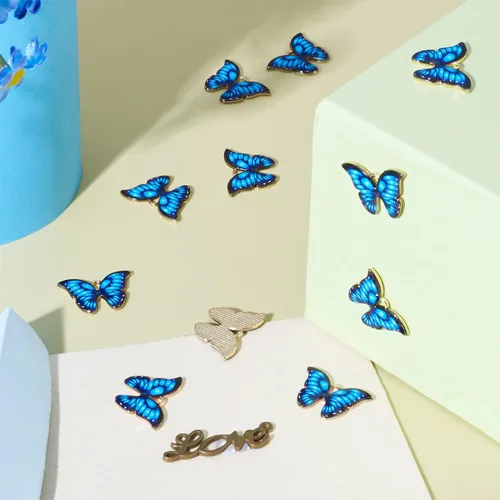 Miniatura 5 de Colgantes de mariposa de aleación impresa con esmalte, Esmalte, No es una piedra preciosa
