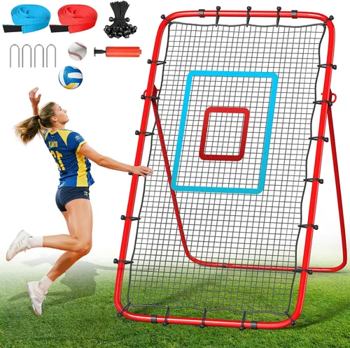 Miniatura 10 de Red de rebote para voleibol de 7x4 pies, red de rebote ajustable de 5 ángulos para practicar zambullidas, posicionamiento, clavado