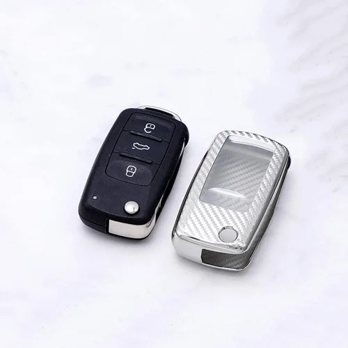 Miniatura 4 de SANRILY Funda para llavero con textura de fibra de carbono para VW Jetta Beetle Tiguan Passat Golf R sin llave para Volkswagen con llaveros