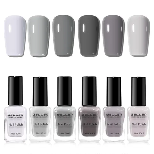 Miniatura 34 de GELLEN Juego de Esmalte de Uñas en 4 Colores Negro, Blanco, Gris & Base y Capa Superior, Esmalte de Uñas de Tendencia Otoño/Invierno Negro, Blanco