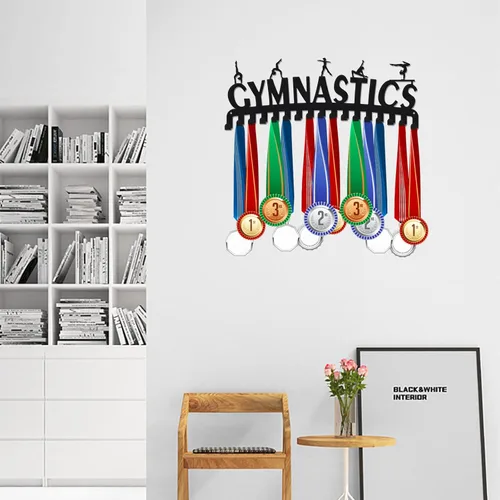 Miniatura 6 de SUPERDANT Soporte de exhibición de medallas deportivas de gimnasia para mujer, colgador de montaje en pared de metal con 17 ganchos para exhibición