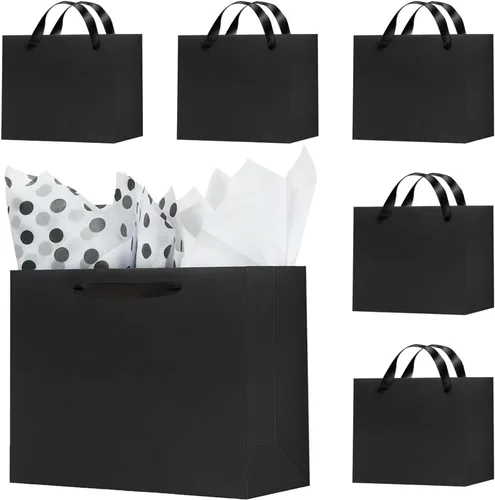 Miniatura 13 de Offizon 12 bolsas de regalo negras, bolsas de regalo con papel de seda