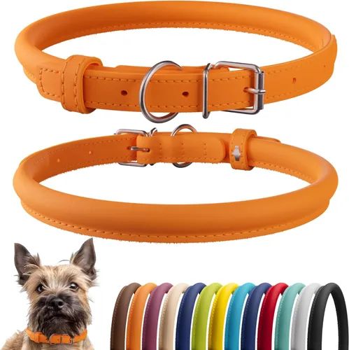 Miniatura 65 de CollarDirect Collar de perro con tachuelas, collares de cuero para mascotas para perros pequeños, medianos y grandes, acolchado suave, marrón, negro