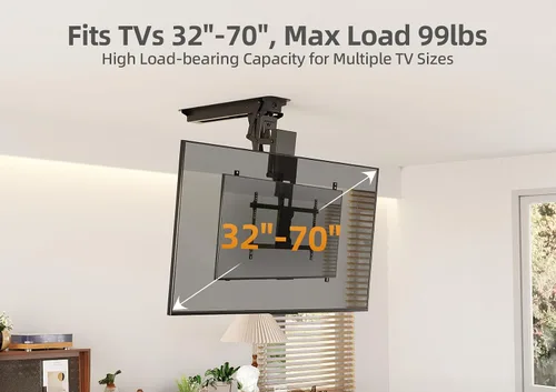 Miniatura 3 de CLAIKS Soporte eléctrico para TV de techo – Soporte eléctrico motorizado abatible con control remoto, pantallas planas y curvas de 32 a 70 pulgadas