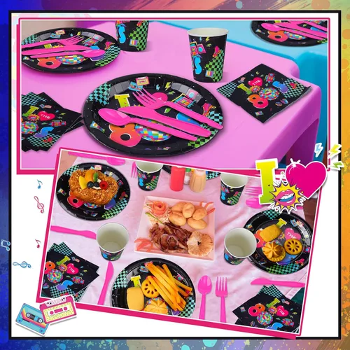 Miniatura 4 de Yungyan Juego de 252 platos y servilletas retro de los años 80 I Love the 1980s Party Decor Back to the 80s Servilletas platos, vasos, cuchillos