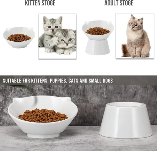Miniatura 4 de Cuencos elevados desmontables para gatos, tazón elevado para comida de gatos inclinado 15° anti-vómito, amigable con los bigotes, platos ajustables