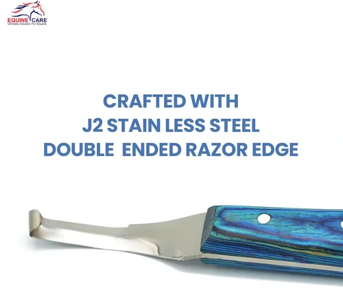 Miniatura 7 de Equine Care Cuchillo de pezuña para diestros – Hoja de acero inoxidable J2 afilada de doble filo, mango ergonómico de hoja – Recortadora profesional