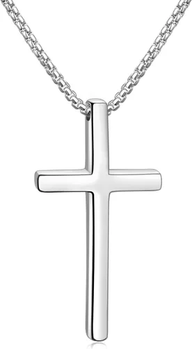 Miniatura 17 de Fiusem Collar con Cruz para Hombre, Collares con Cruz de Hombres en Plata/Oro/Negro con Cadena de Cruz de 2.5mm y Colgante de Cruz de Acero
