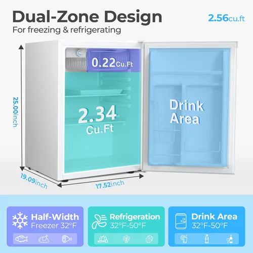 Miniatura 2 de Antarctic Star - Minirefrigerador de 2.56 pies cúbicos con congelador, pequeños refrigeradores con termostato ajustable, bajo nivel de ruido, ahorro