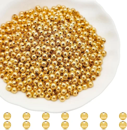 Miniatura 14 de 2500 cuentas espaciadoras de metal de 0.079 pulgadas chapadas en metal, redondas, lisas, sueltas, para hacer pulseras, topes, cuentas espaciadoras