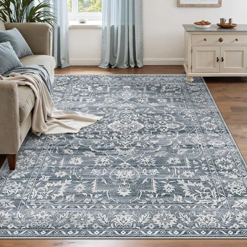 Miniatura 45 de Soalmost Alfombras de área de 5 x 7 pies para sala de estar, alfombras lavables florales beige para comedor, dormitorio, oficina en casa, alfombra