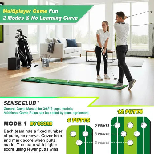 Miniatura 5 de SENSECLUB Verde de Golf Interior Plegable, Juego de Alfombra de Golf, Regalos de Golf para Hombres con Sistema de Recolección de Bolas