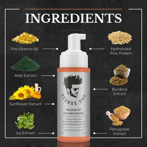 Miniatura 4 de Avenue Man Volume Lift Mousse – Espuma para el cabello de 5.07 onzas con aceite de argán, proteína de seda y vitamina E para mayor fuerza, grosor