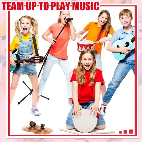 Miniatura 4 de Juego de batería para niños, batería de madera de 8 pulgadas con correa ajustable, 2 baquetas, juego de instrumentos musicales sensoriales