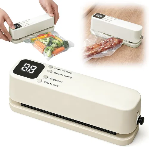 Nueva máquina selladora al vacío 2026, ahorro de alimentos de 60 kpa con modos secos y húmedos 3 en 1 y mango de temporizador digital, diseño Blanco
