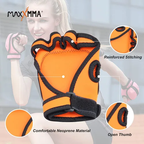 Miniatura 5 de MaxxMMA Guantes con peso ajustables, juego de 2 libras, peso extraíble (2 x 0.5 libras cada guante) para esculpir MMA Kickboxing, cardio, aeróbicos