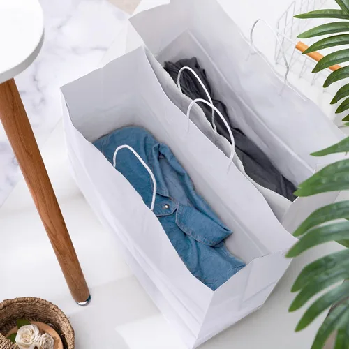 Miniatura 5 de Eupako Bolsas de papel de 16 x 6 x 12 pulgadas, bolsas de papel grandes blancas con asas a granel, bolsas de papel Kraft, bolsas de compras de Blanco