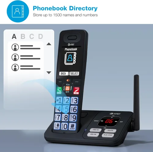 Miniatura 10 de AT&T Teléfono inalámbrico DECT 6.0, 3 auriculares, bloqueador de llamadas inteligente, conexión Bluetooth a celda, contestador automático, pantalla