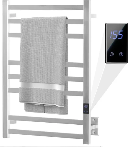 Toallero Calefactado de 8 Barras – Calentador de Toallas Eléctrico de Calentamiento Rápido con Temperatura Ajustable y Temporizador de 24 Horas,