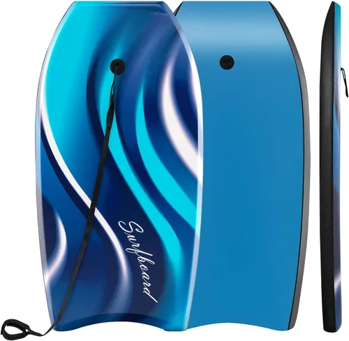Miniatura 6 de GYMAX Tablas de Bodyboard para Playa, Tabla de Bodyboard de 33"/37"/41" con Núcleo de Espuma EPS, Cola en Media Luna, Doble Canal y Correa