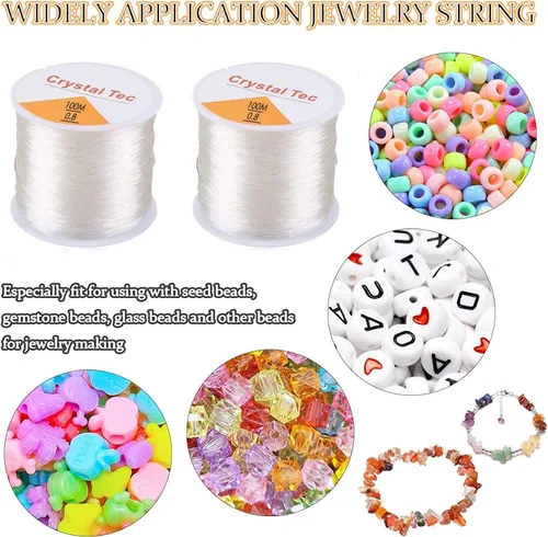 Miniatura 5 de Hilo elástico de 0.031 pulgadas para pulseras, 3 rollos de cordón elástico, cuerda elástica de cuentas de cristal para pulseras, cuentas