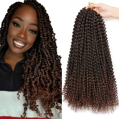 Miniatura 12 de Dorsanee Cabello Passion Twist Ombré de 18 pulgadas, 6 paquetes, Cabello de Ganchillo Water Wave, Cabello Largo Bohemio Rizado para Trenzar