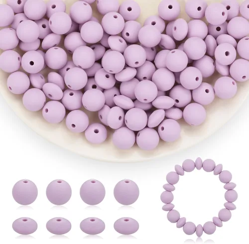 Miniatura 17 de 100 cuentas de silicona de 0.472 pulgadas para llavero, bolígrafo, collar, pulsera, manualidades, goma focal suelta a granel (rosa)