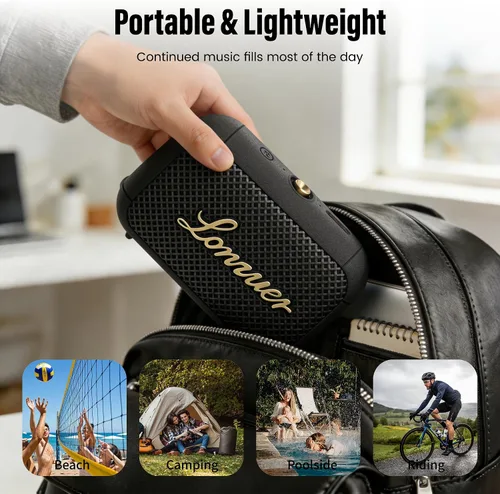 Miniatura 6 de Leap - Altavoz portátil Bluetooth para ducha, resistente al agua, IPX7, negro, pequeño altavoz inalámbrico para playa, baño, viajes, regalo, sonido
