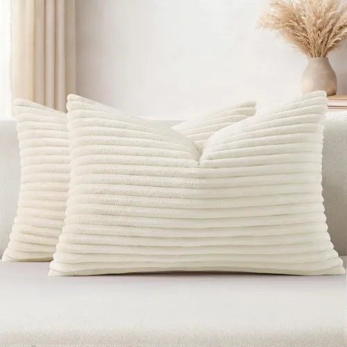 Miniatura 19 de Simmore Juego de 2 fundas de almohada decorativas de 16 x 16 pulgadas, fundas de almohada suaves de franela de felpa natural de doble cara para sofá
