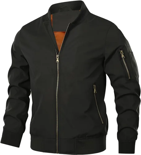 HOOD CREW Chaqueta bomber para hombre, ligera, casual, elegante, para primavera, otoño, cortavientos, con cremallera, con bolsillos