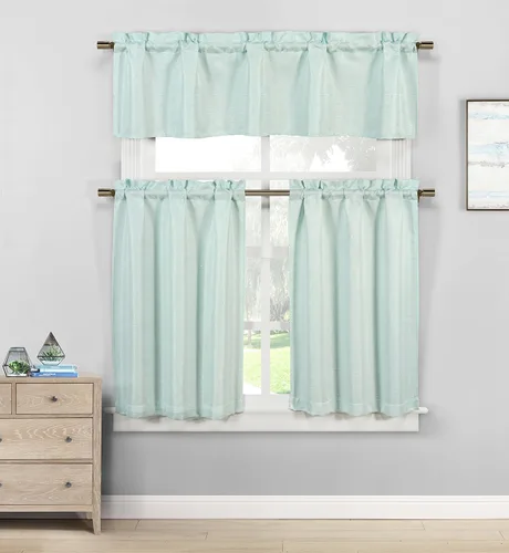 Miniatura 4 de Kensie Jane Linen - Juego de cenefa y cenefa de cocina con lentejuelas texturizadas, cortina de ventana pequeña para cafetería, baño, lavandería